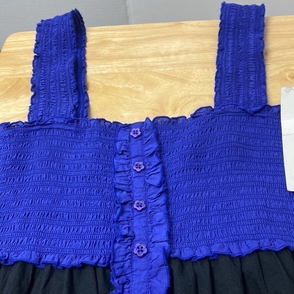 Kohl’s Elle Smocked Babydoll Tiered Closed Button Down Spaghetti Strap Sz Large - Picture 7 of 8